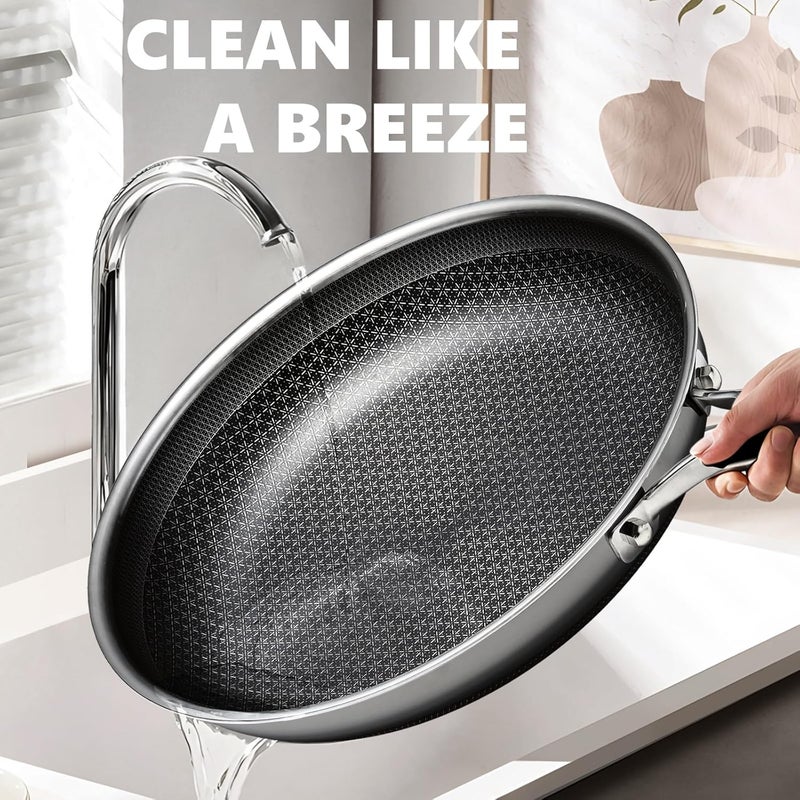 OATOFP Non Stick Frying Pans 12 inch, Hybrid Frying Pans Nonstick,non stick Stainless Steel Skillets, Dishwasher and Oven-Safe Chef Pan, Induction Compatible Pan, PFOA Free Cookware - Image 4